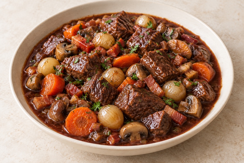 Beef bourguignon — finished dish