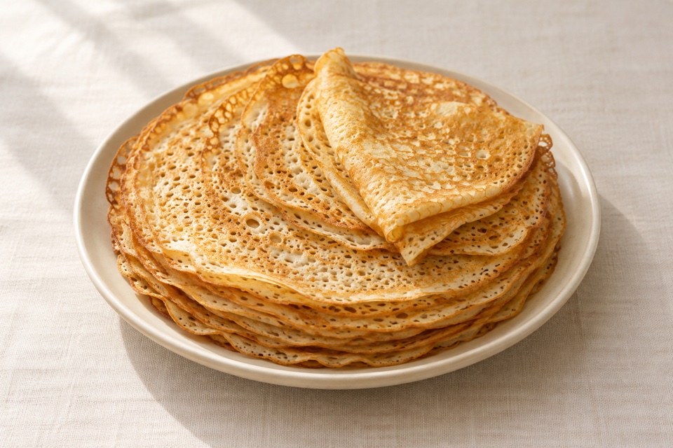 Lacy kefir crepes — finished dish