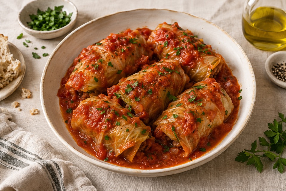 Голубцы с мясом и рисом — иллюстрация готового блюда