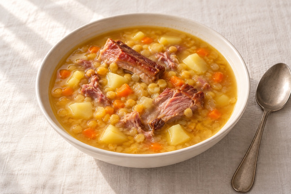 Split pea soup with smoked meat — finished dish