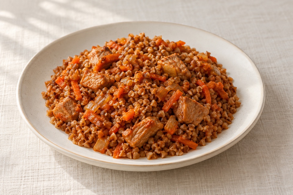 Buckwheat with meat and vegetables — finished dish