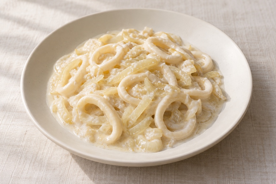 Squid in sour cream sauce — finished dish