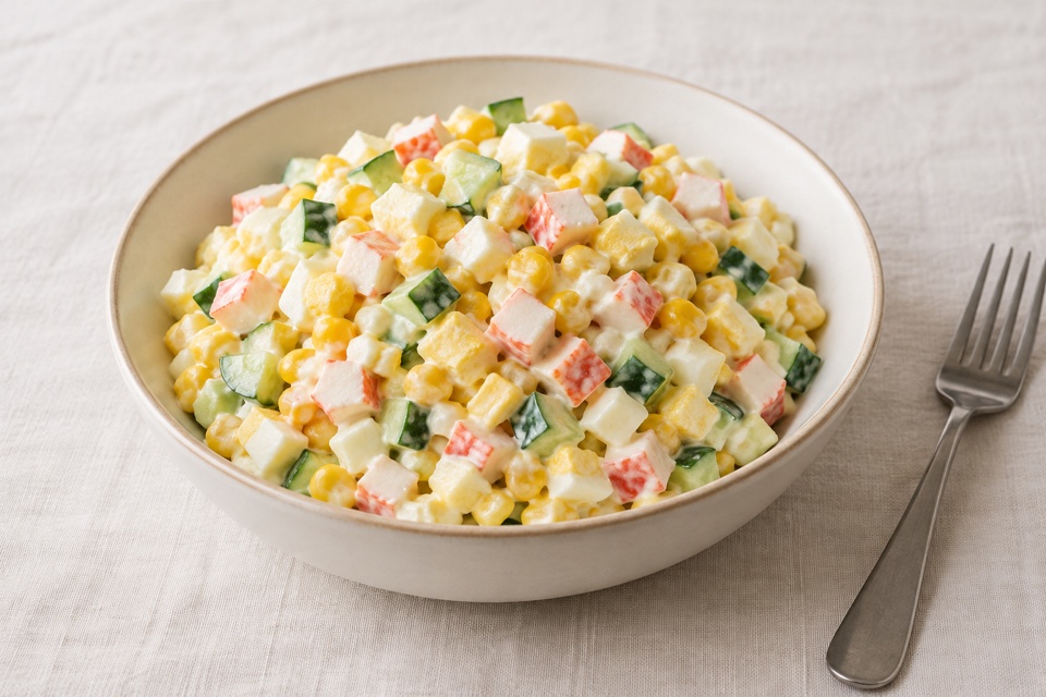 Crab-stick and corn salad — finished dish