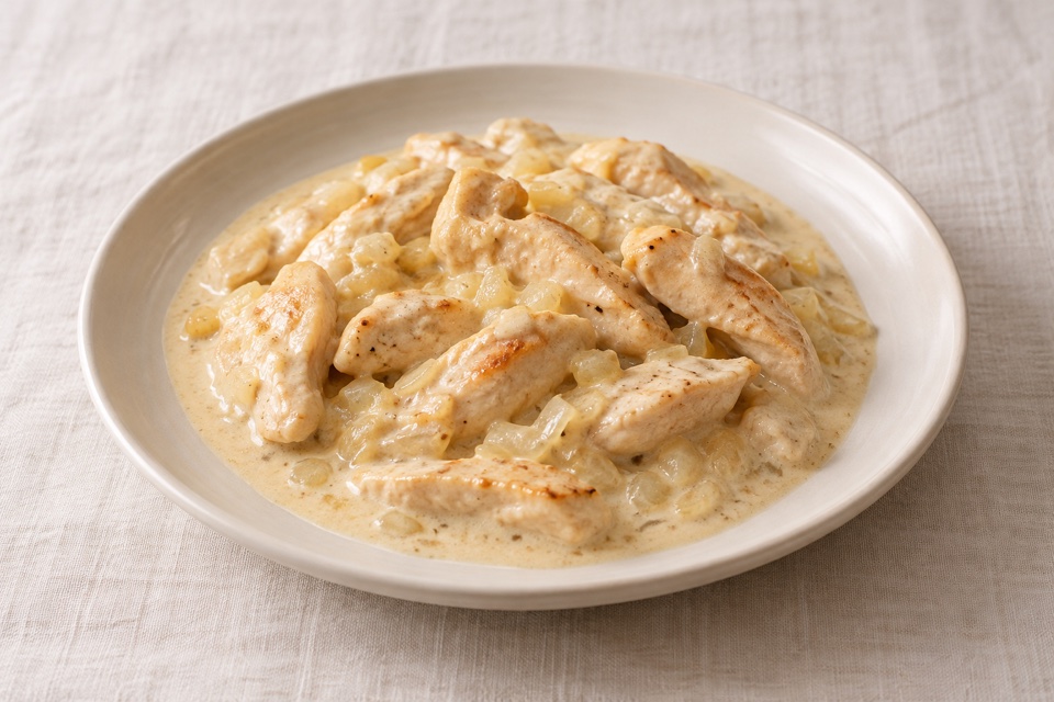 Chicken breast in cream sauce — finished dish