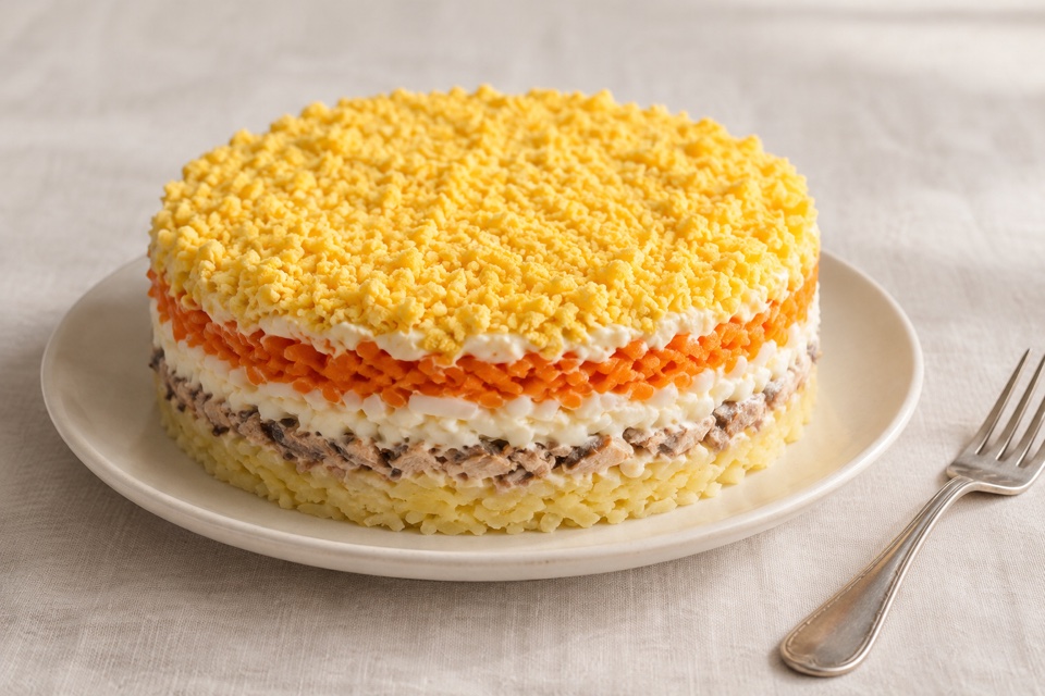 Mimosa layered salad — finished dish