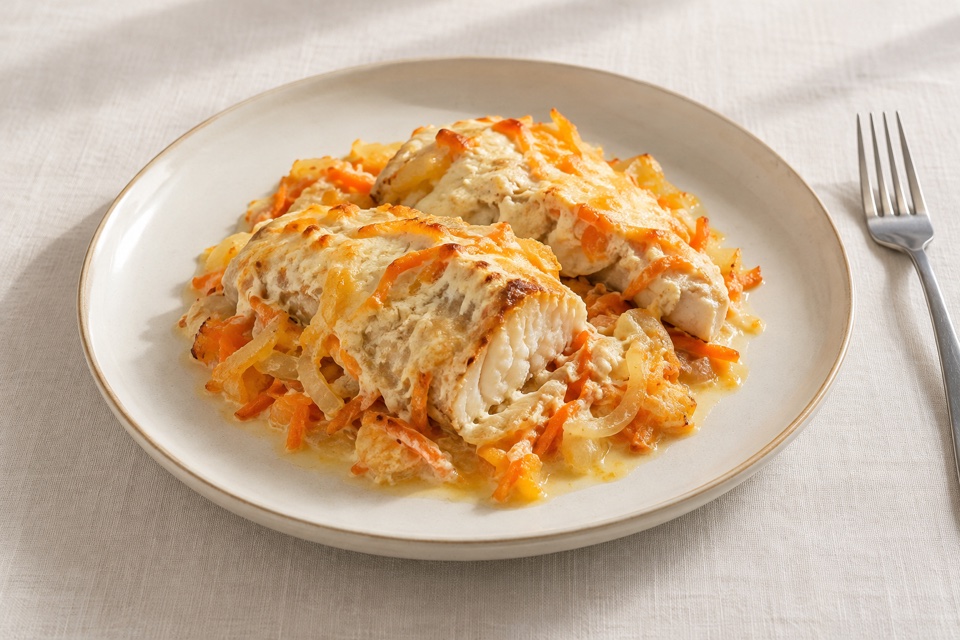 Pollock in sour cream — finished dish