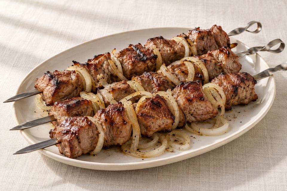 Pork shashlik with onions — finished dish
