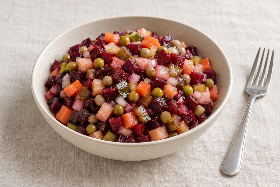 Beetroot vinaigrette salad with peas — finished dish