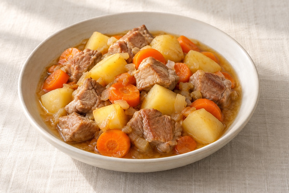 Homestyle pork and potato stew — finished dish